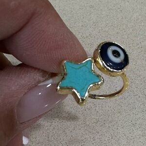Gold Filled Turquoise Setting For Evil Eye Adjustable Ring